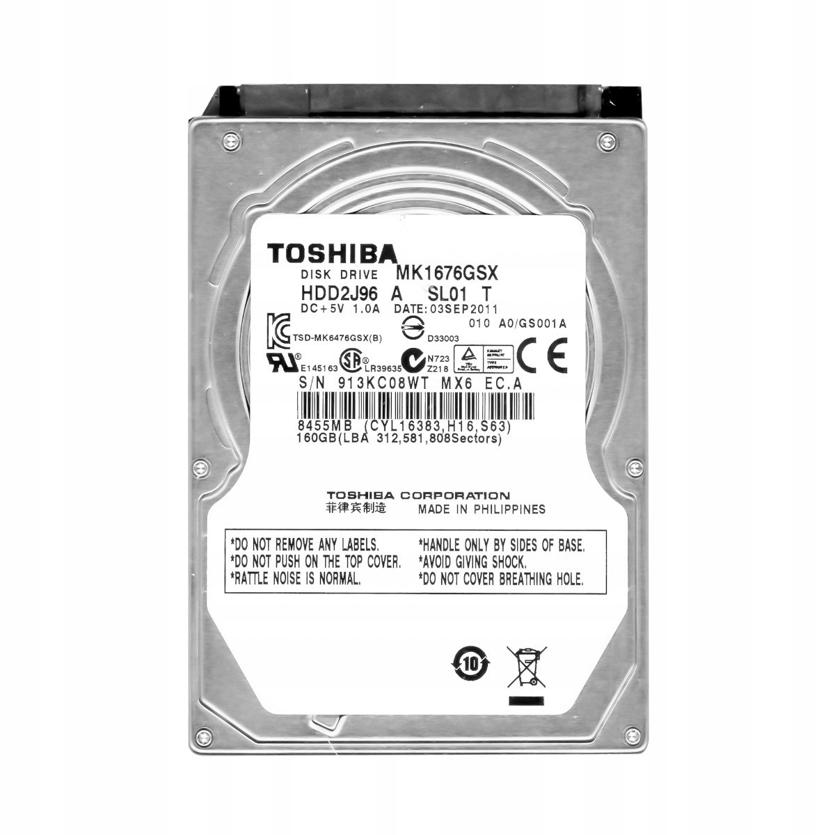 Toshiba 160GB 5,4K 8MB Sata II 2,5'' MK1676GSX