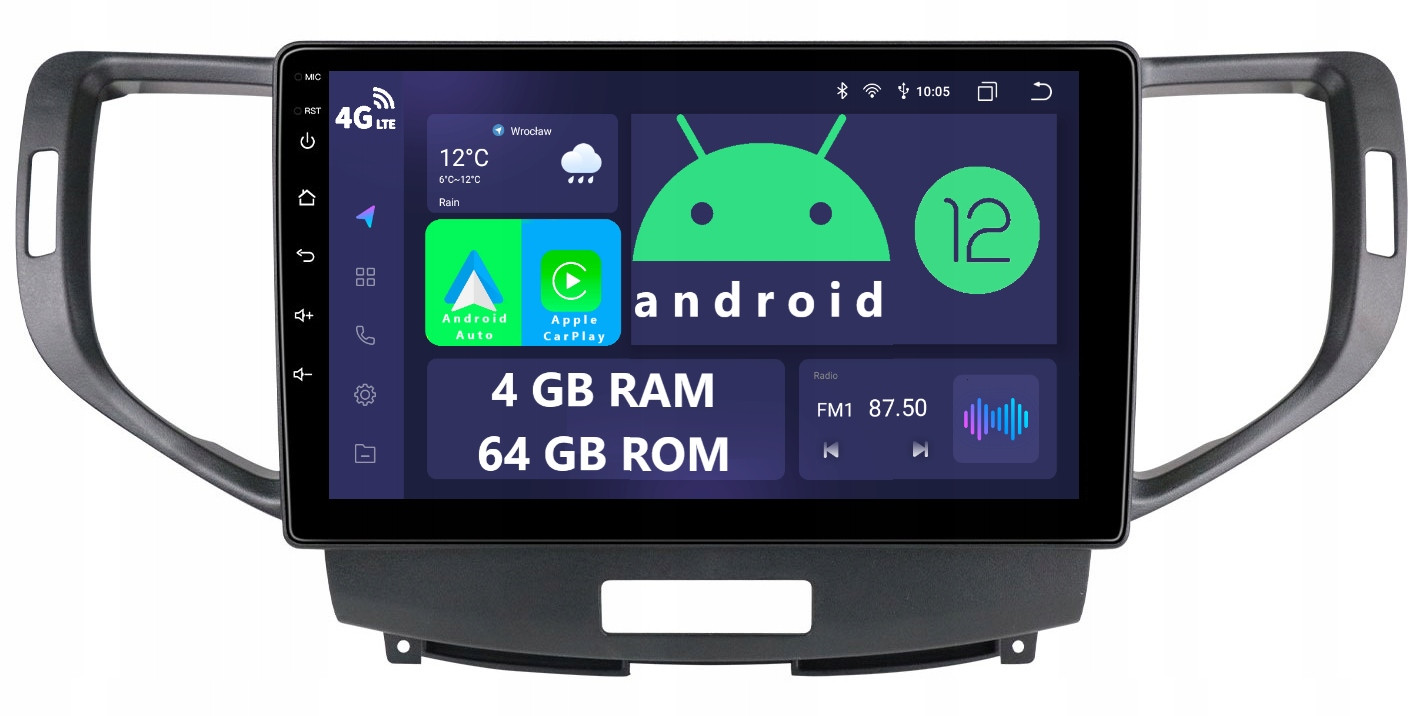 Rádio 2DIN Navigace Android Honda Accord 8 VIII 4/64GB Dsp Lte Carplay