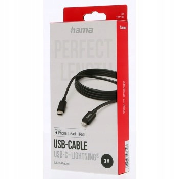 Kabel Hama Usb typ C Apple Lightning 3 m černý