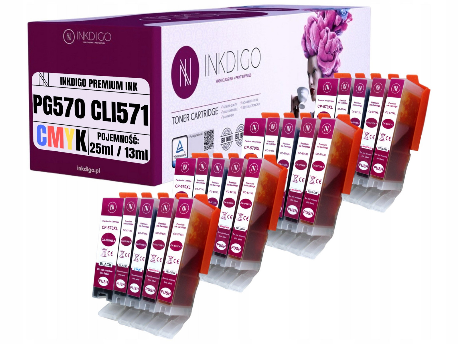 Sada 20x Inkoust PGI570 CLI571 náhrada za Canon Pixma MG5750 TS5050 TS6050