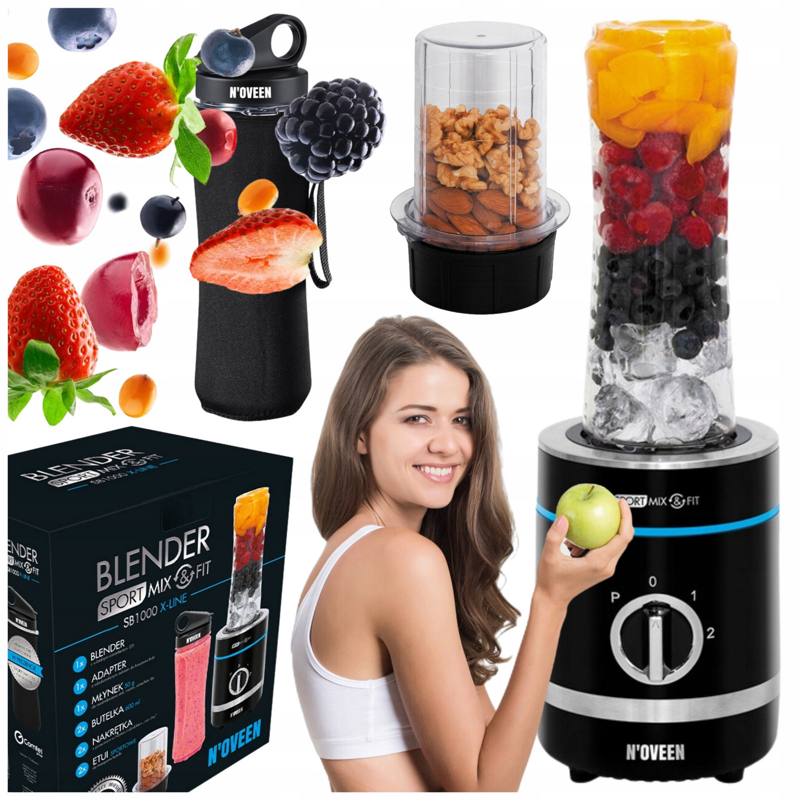 Smoothie Stolní Mixér Noveen Sport MIX & Fit SB1000 2 Láhve Černý