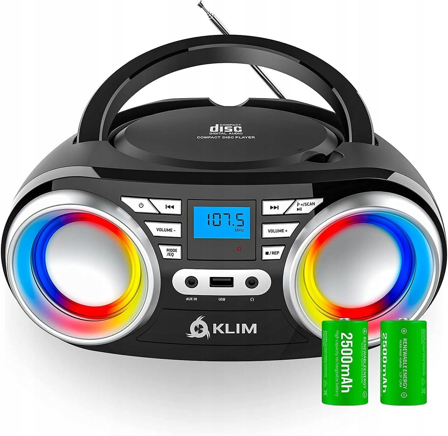 Klim B3 Bombox CD/MP3 Fm Bt tuner Aux Usb Disco Light vestavěný Aku Eq