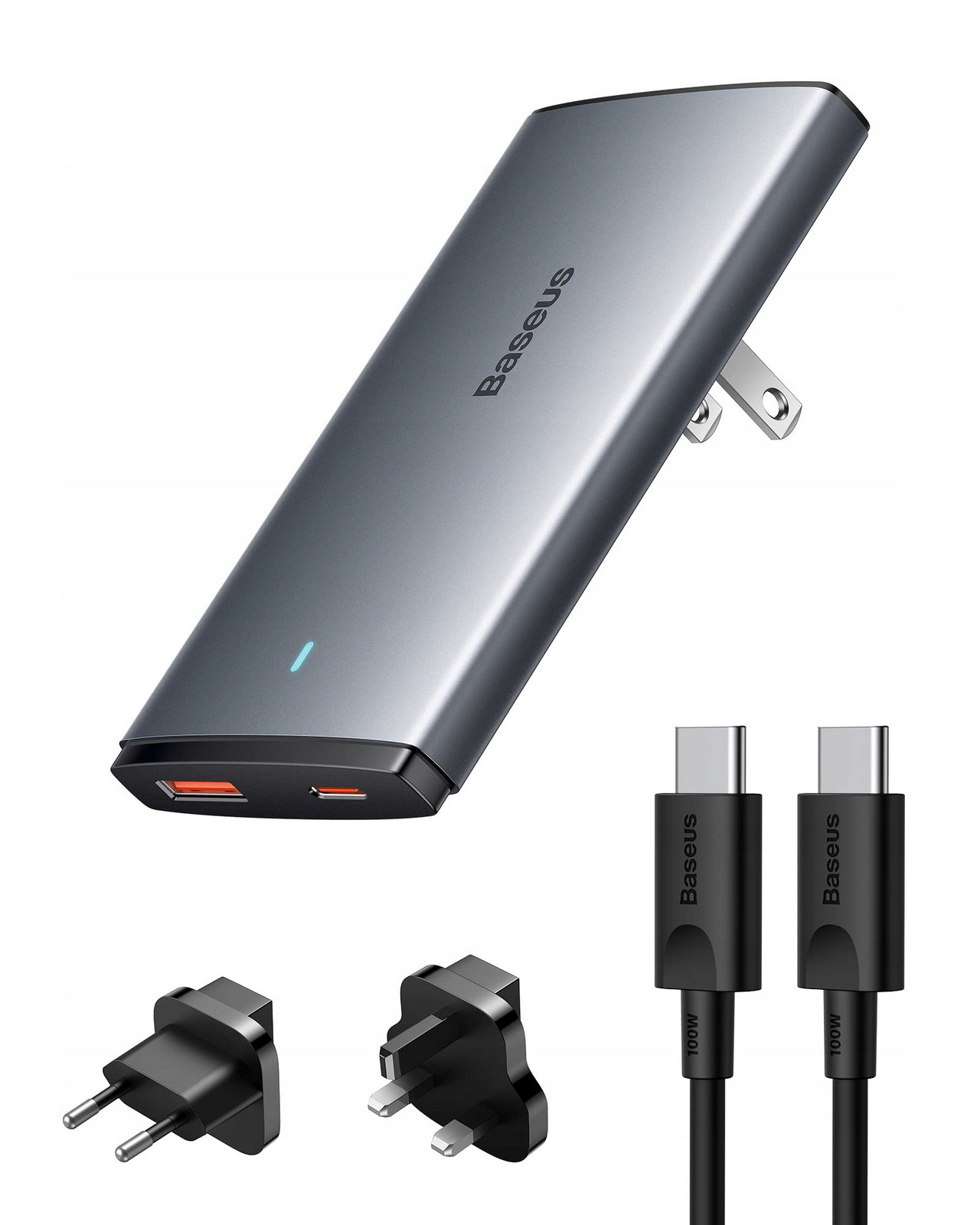 Baseus Nabíječka 65 W Usb C Slim 16 mm 2-portový Cestovní napájecí adaptér