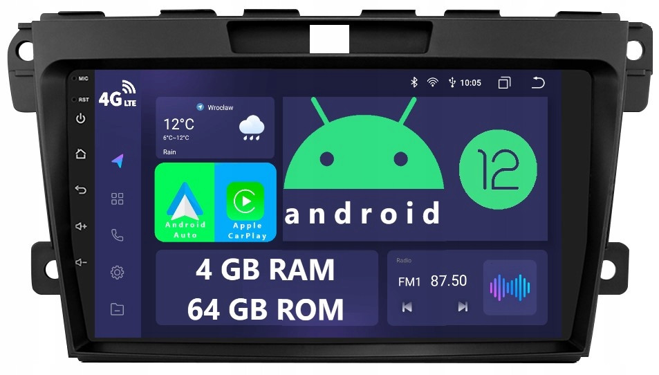 Navigace Rádio 2DIN Android Mazda CX-7 CX7 4/64 Gb Dsp Carplay Lte