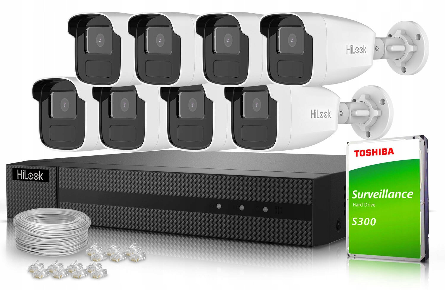 Monitorovací sada 8x IPCAM-B4-50IR Ir 50m 4MPx HiLook by Hikvision