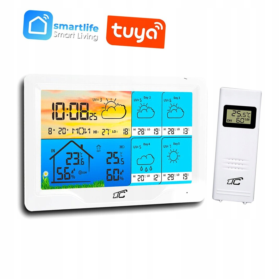 Meteostanice Ltc Smart s barevným displejem Bílá Wifi Tuya Ltc