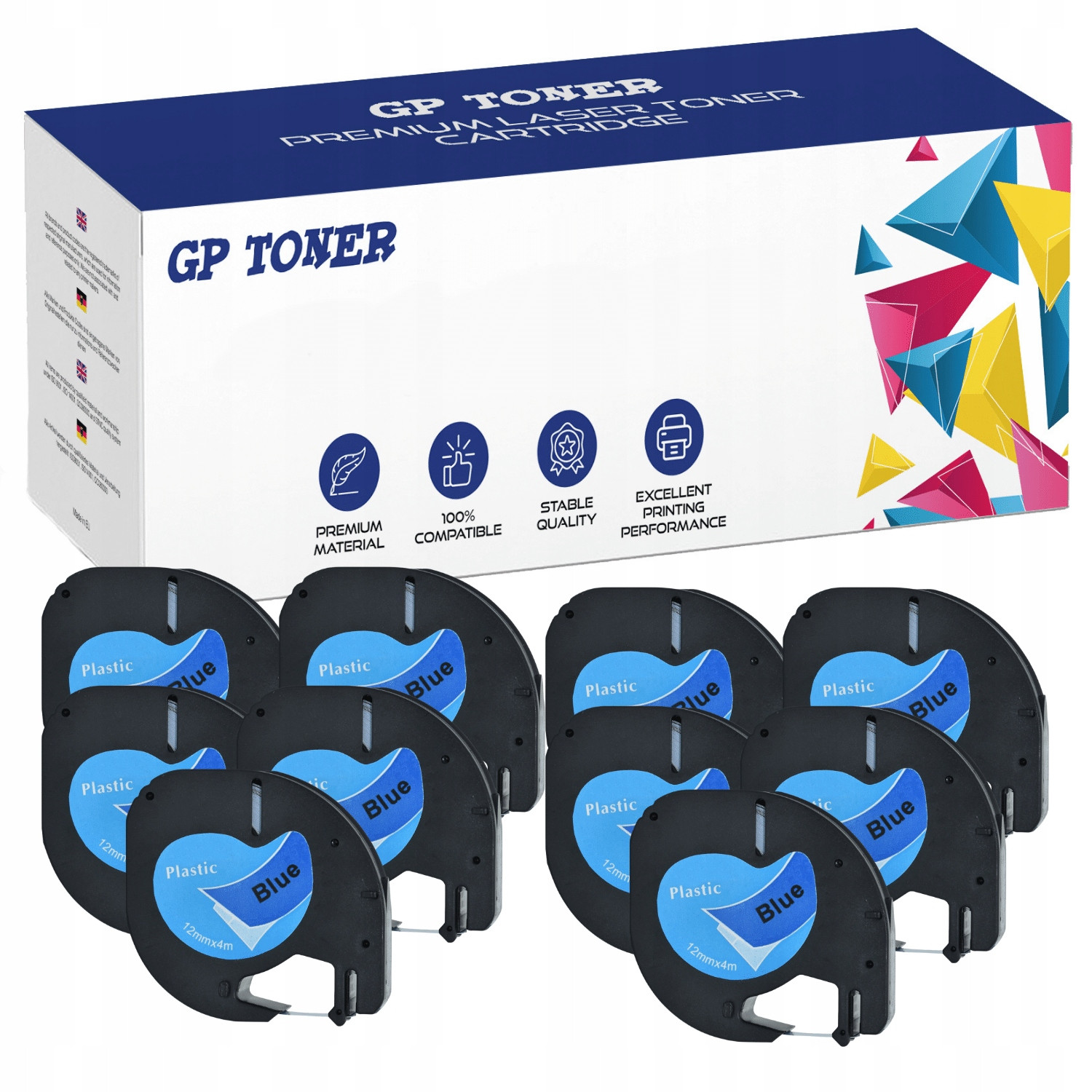 10x Páska Pro Dymo Letra Tag LT-100H LT-100T QX50 12MMx4M 59426 Modrá