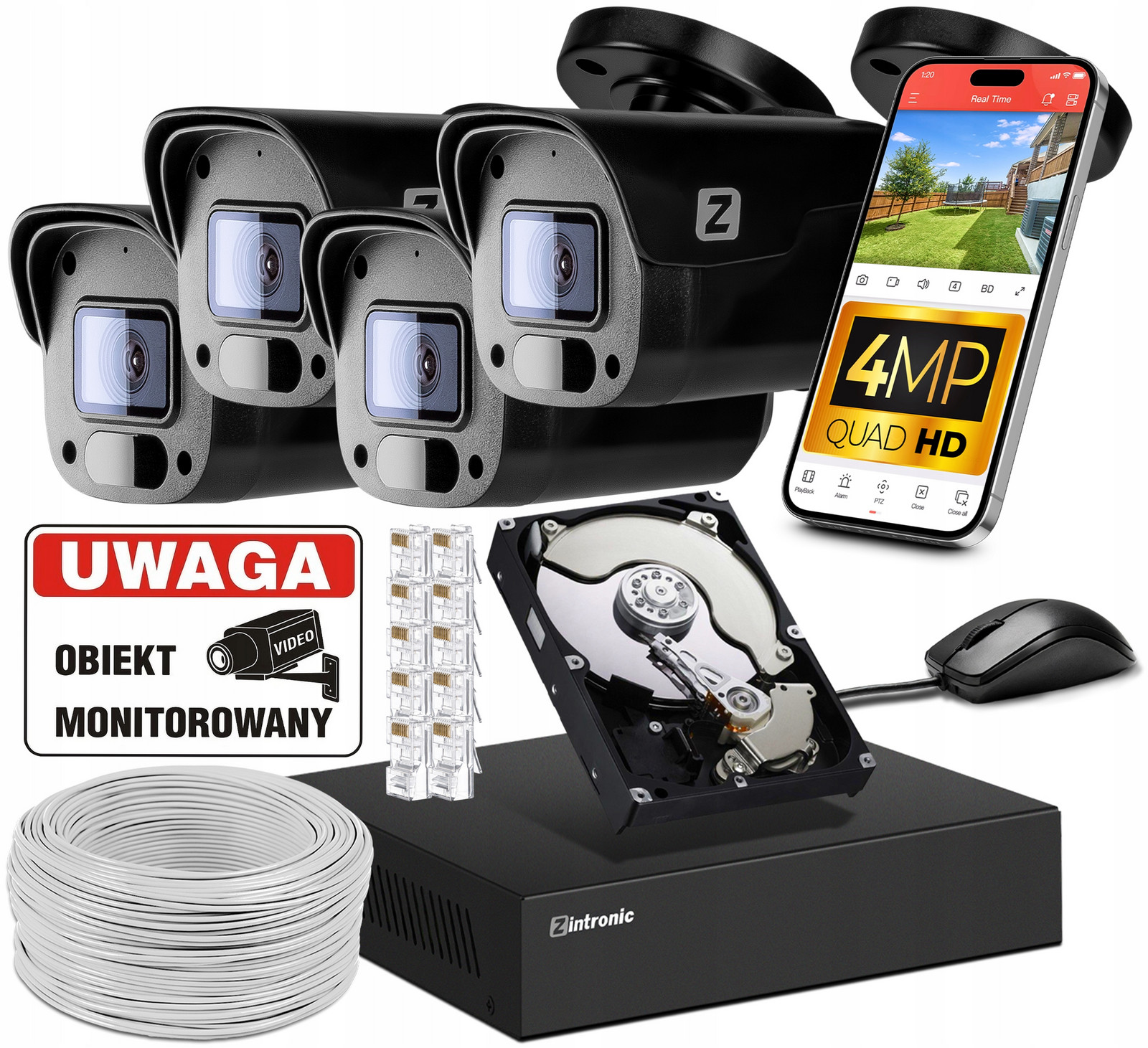 Monitorovací Sada 4MP Ip Poe 4 Kamery 4MPx 1TB Náhled Aplikace Černá