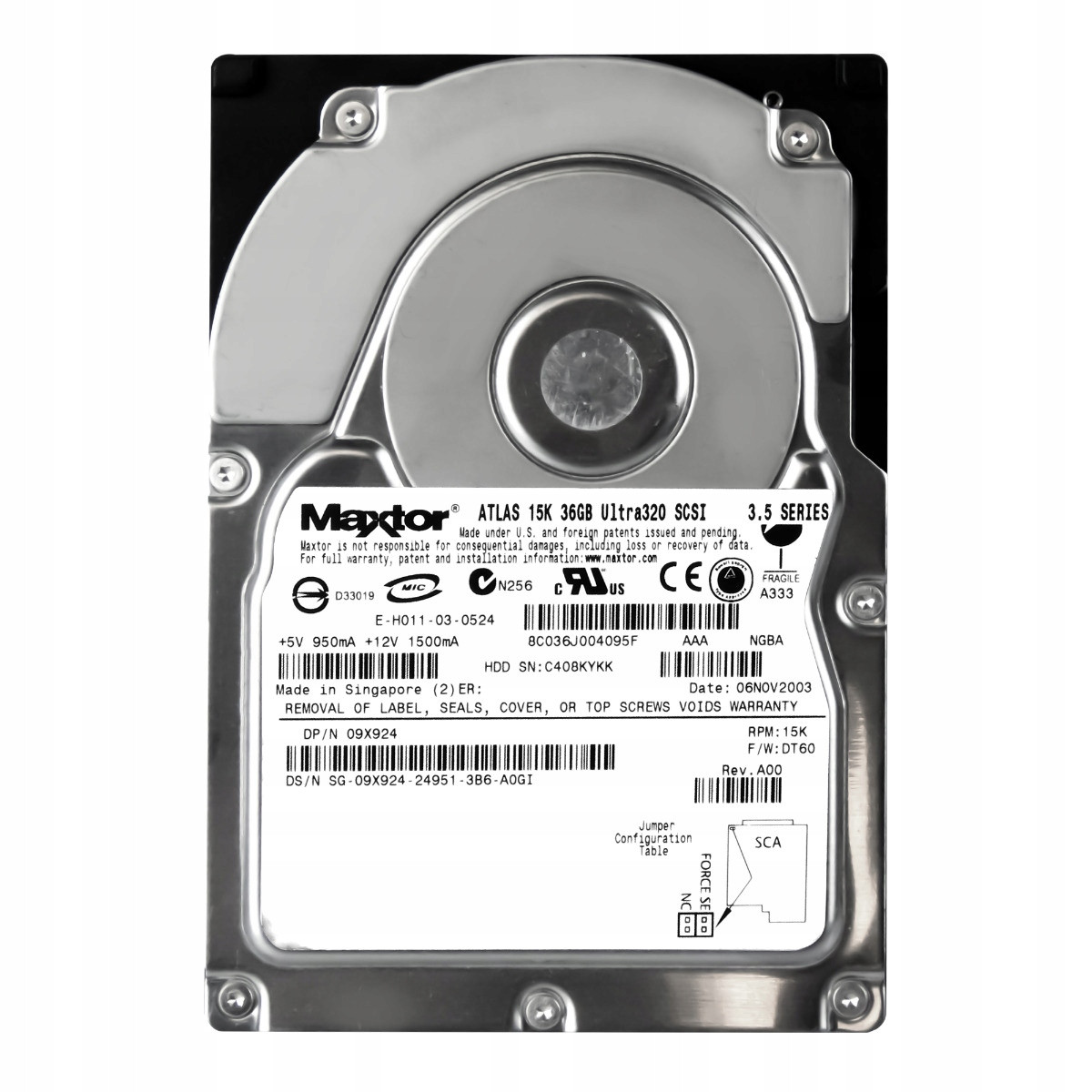 Dell 09X924 36GB 15K 8MB Scsi U320 3,5'' 8C036J0