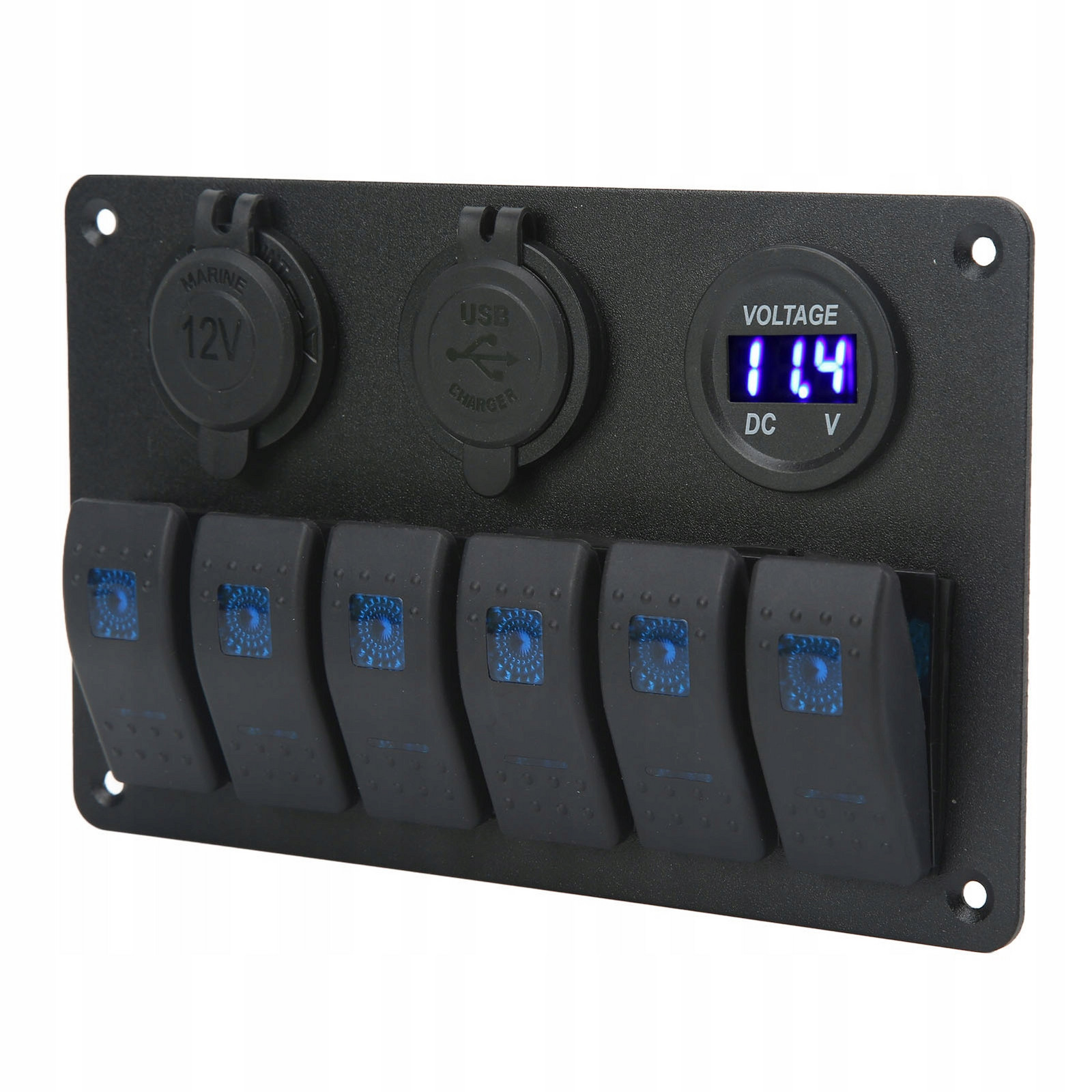 20A 6násobný panel kolébkových spínačů 12V 24V Modrá E3