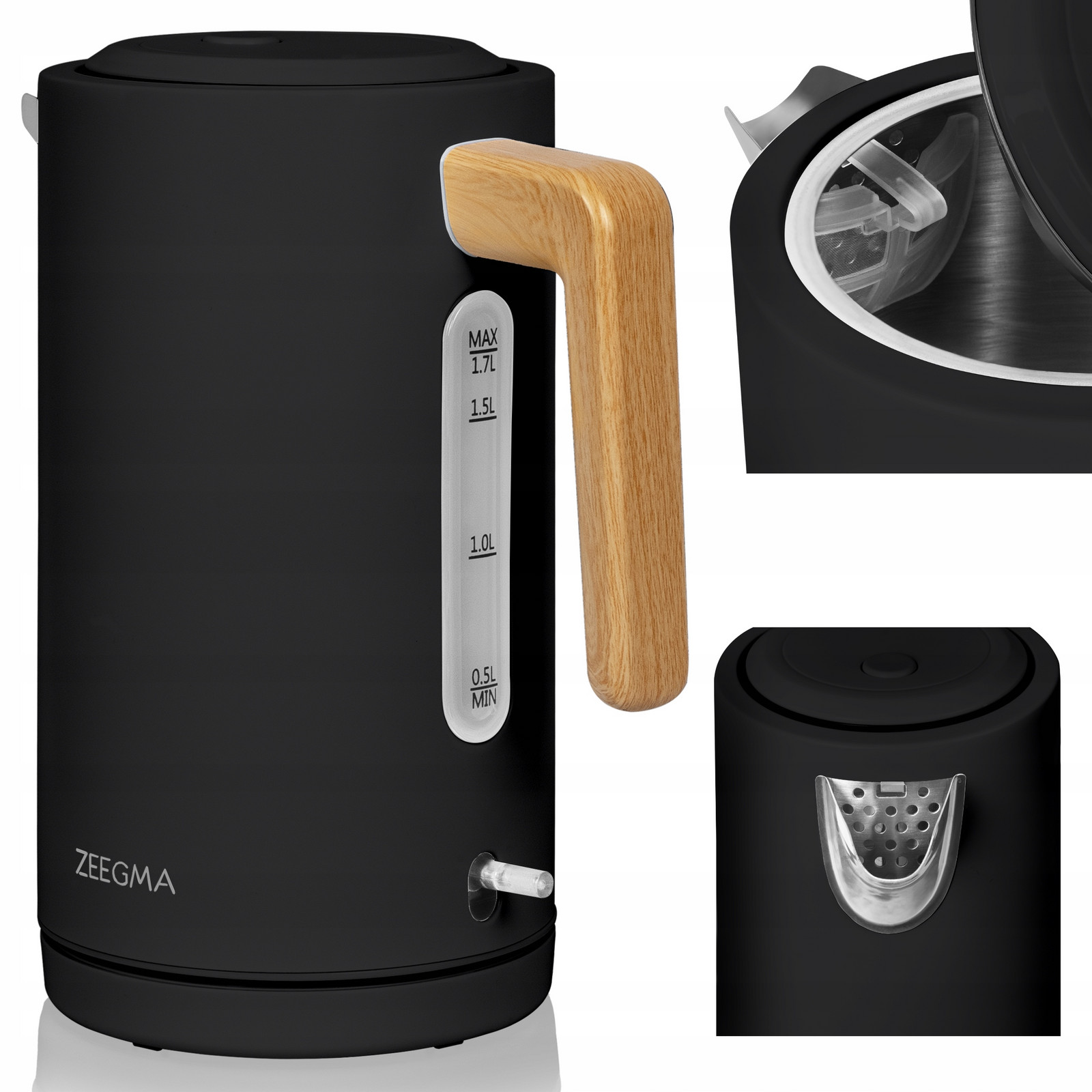 Rychlovarná Konvice Černá Dřevěná 1,7L 2200W Velká XXL Dřevo Elegantní