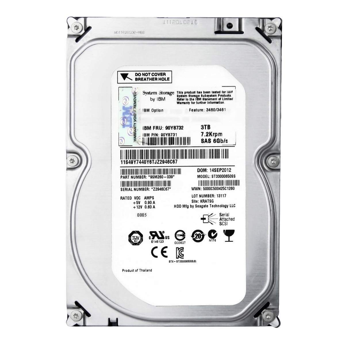 Ibm 90Y8732 90Y8731 3TB 7,2K 64MB SAS-2 3,5'' ST33000650SS