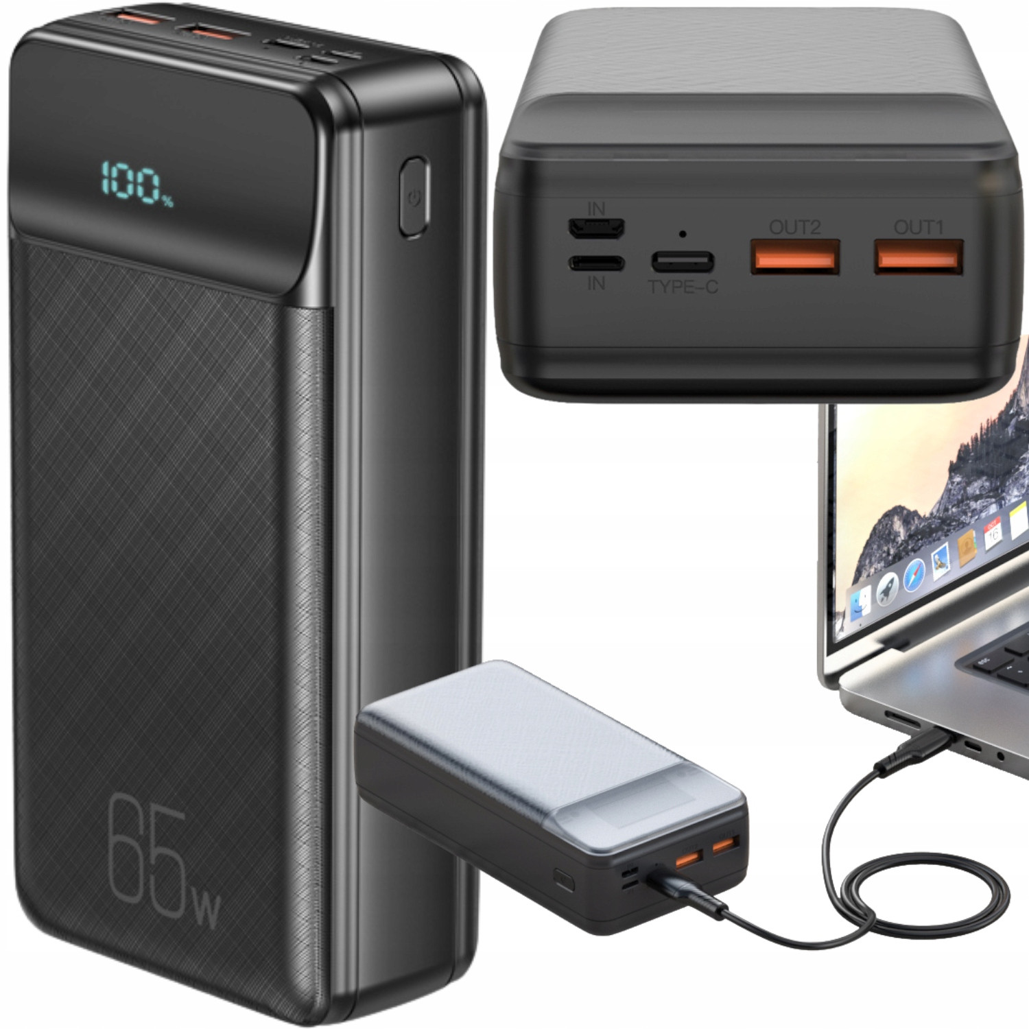 Xo Power banka pro notebook 65W 30000mAh rychlonabíjení Powerbanka černá