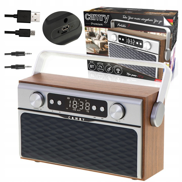 Radio Kuchyně Retro Dřevěné Bluetooth Usb Fm Sd