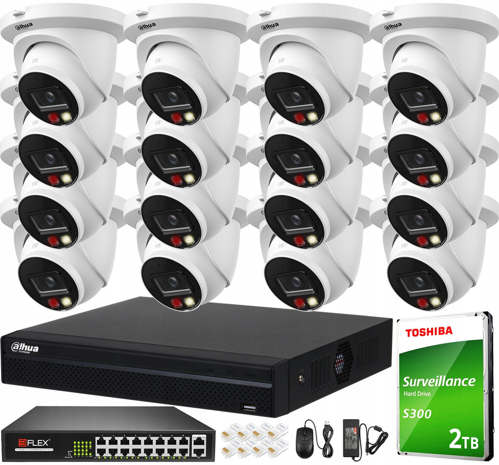Ip monitoring Dahua komplet 16 Kamer 4Mpx Dual Light Nvr Hdd 2TB Detekce
