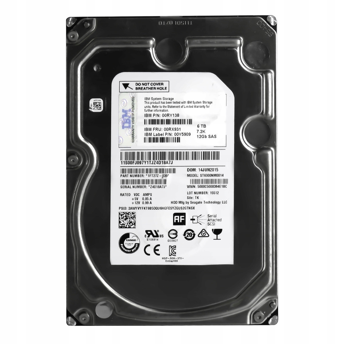 Ibm 00RX931 00RY138 6TB 7.2K 128MB SAS-3 3.5'' ST6000NM0014