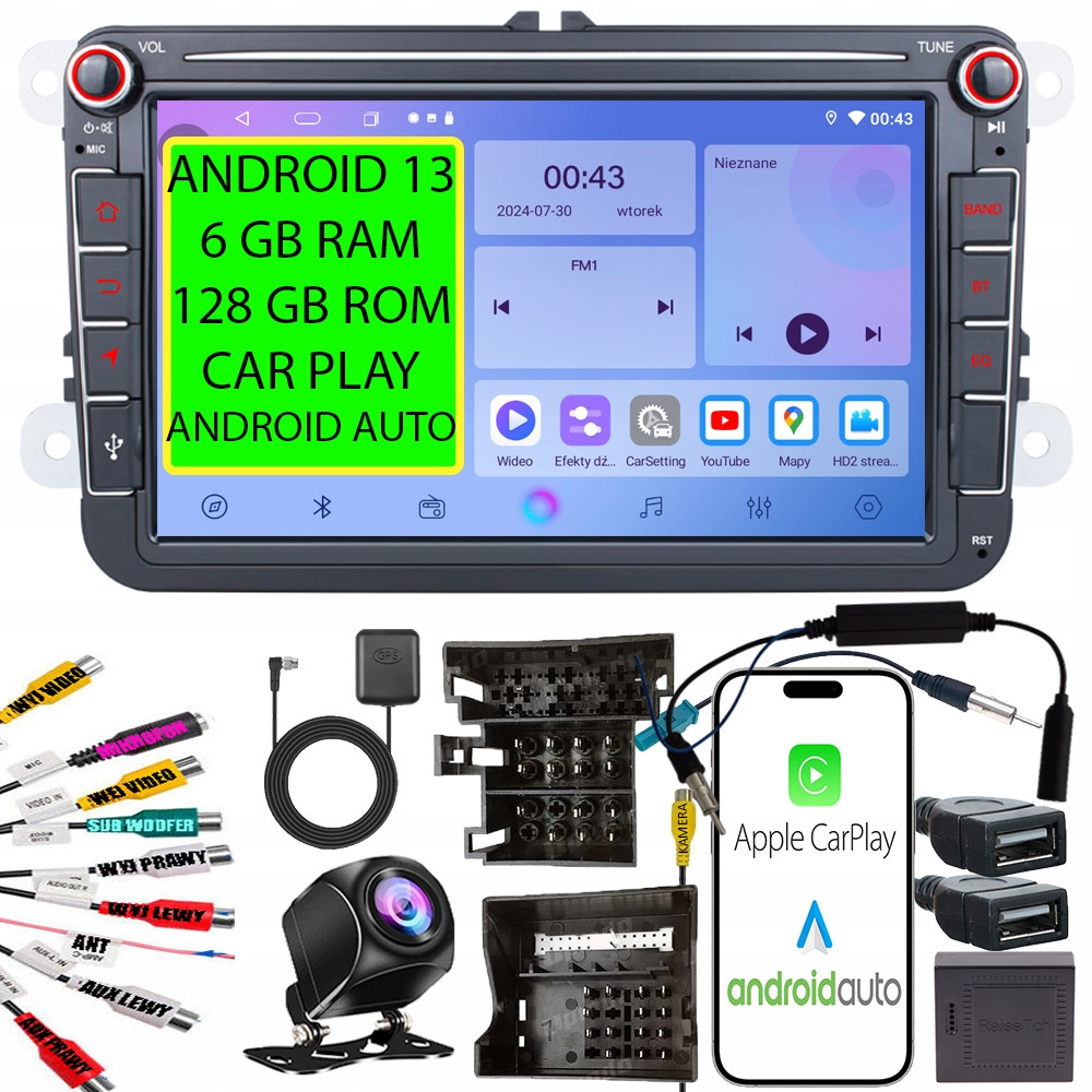 Navigace 6GB 2DIN Rádio Vw Tiguan Touran Caddy Polo V Jetta Scirocco T5 T6