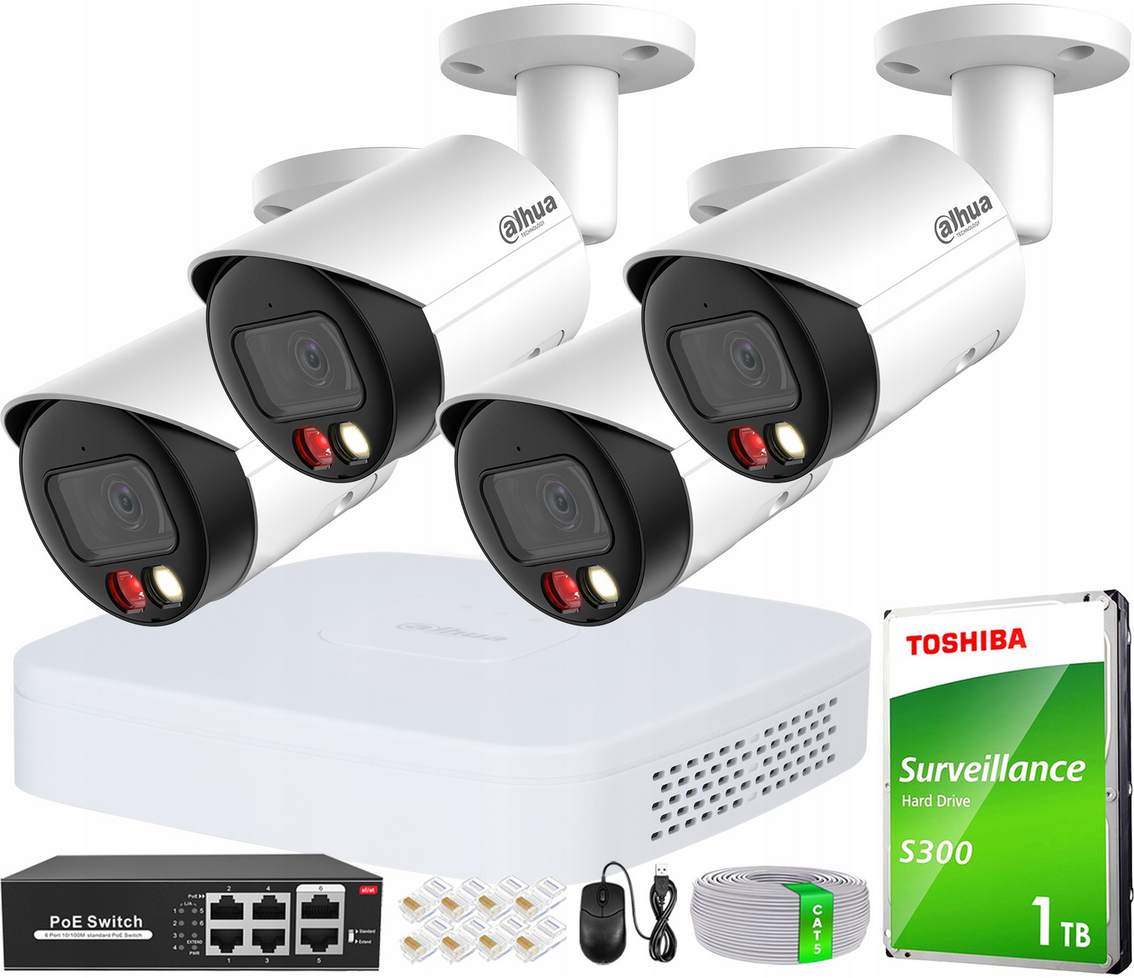 Monitorovací set Dahua 2Mpx Ir/led kamery Externí Ai Nvr analytika 1TB