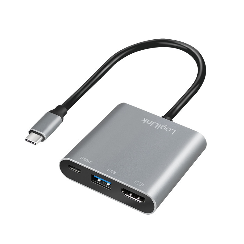 Adaptér Usb-c 3.2 Gen1 LogiLink, Hdmi 2x Usb, 4K, Pd, hliníkový, 0,15 m