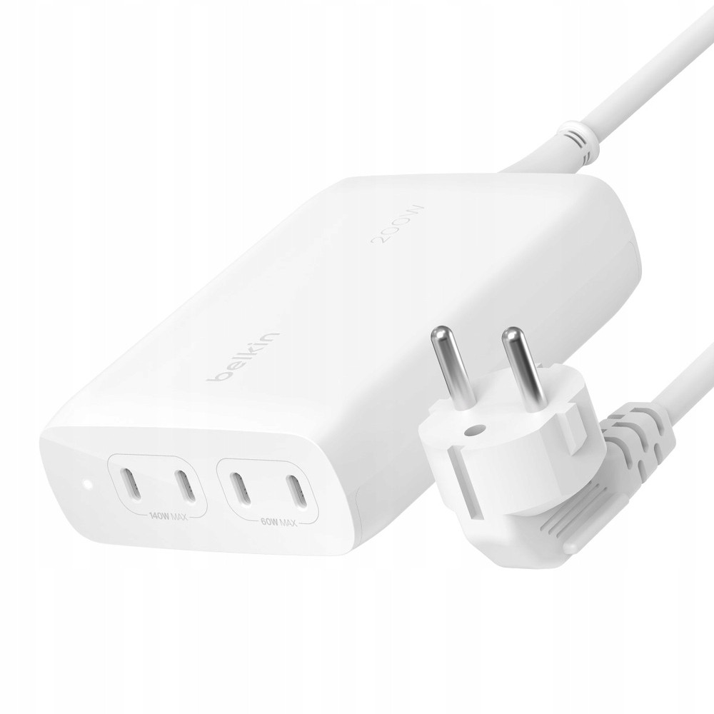 Stolní síťová nabíječka Belkin Boost 200W GaN, 4 porty Usb-c, 140W +60W