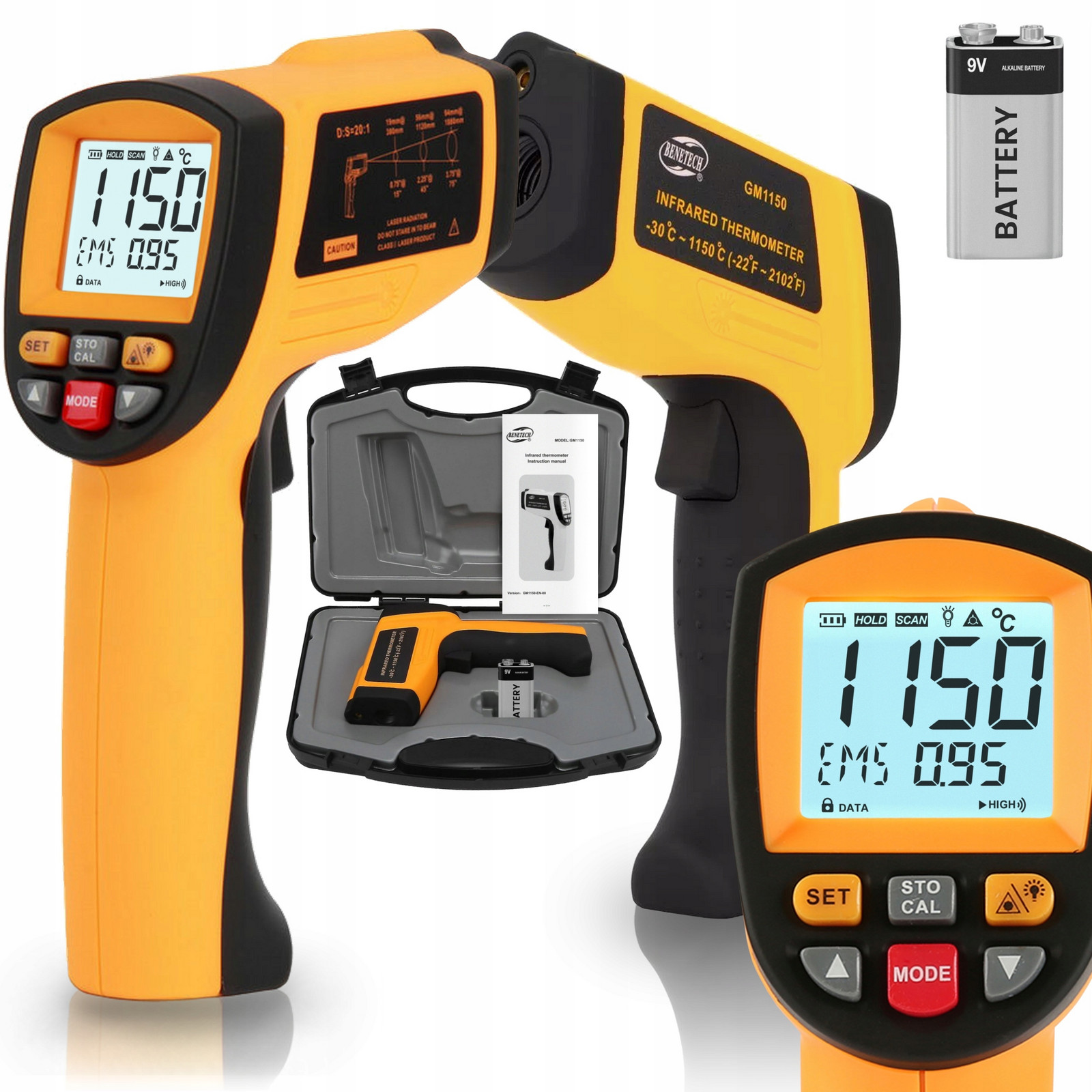 Pyrometr Infračervený Bezkontaktní Laserový Teploměr Emisivita -30 +1150