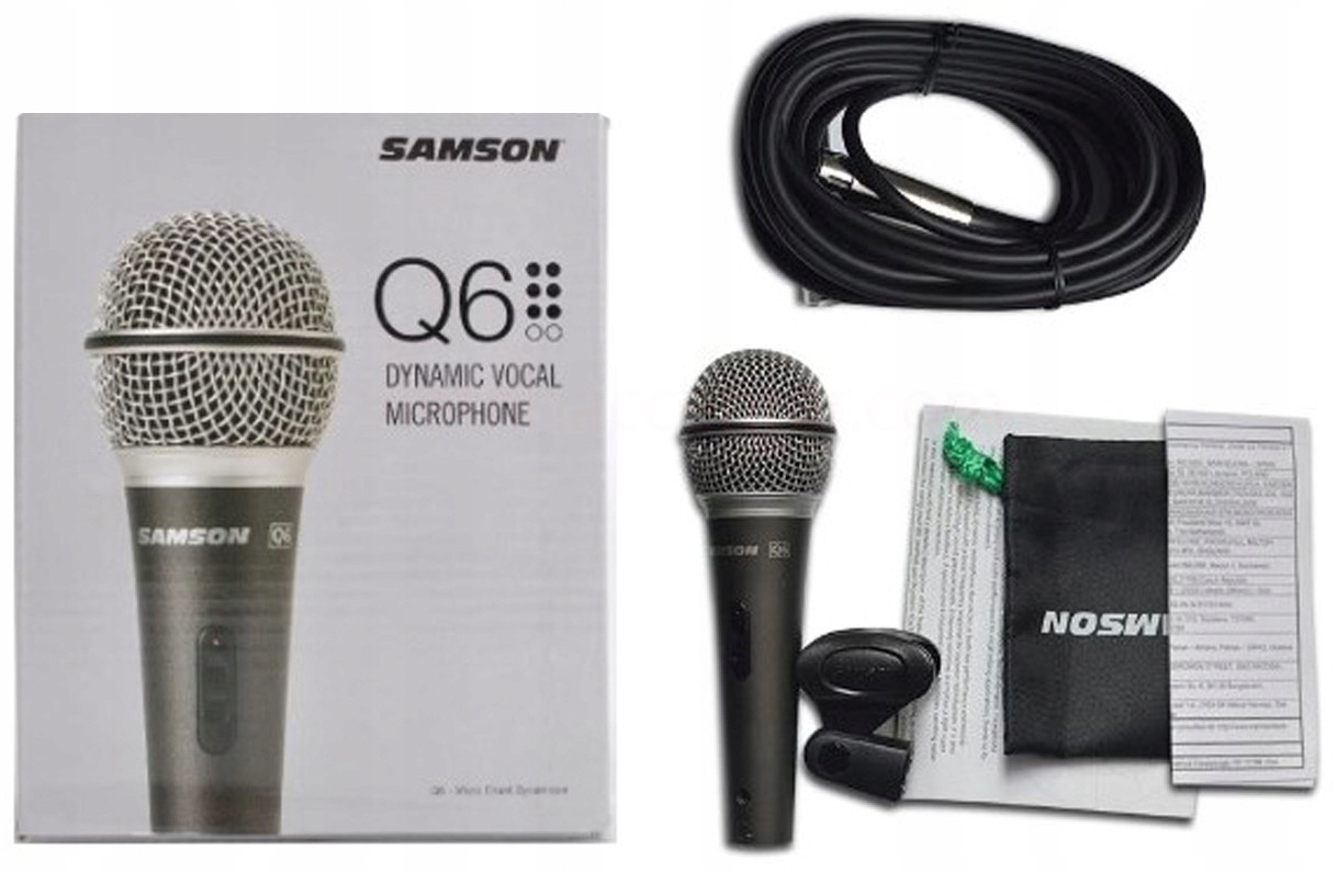 Samson Q6 dynamický vokální mikrofon superkardioida On/off kabel držák