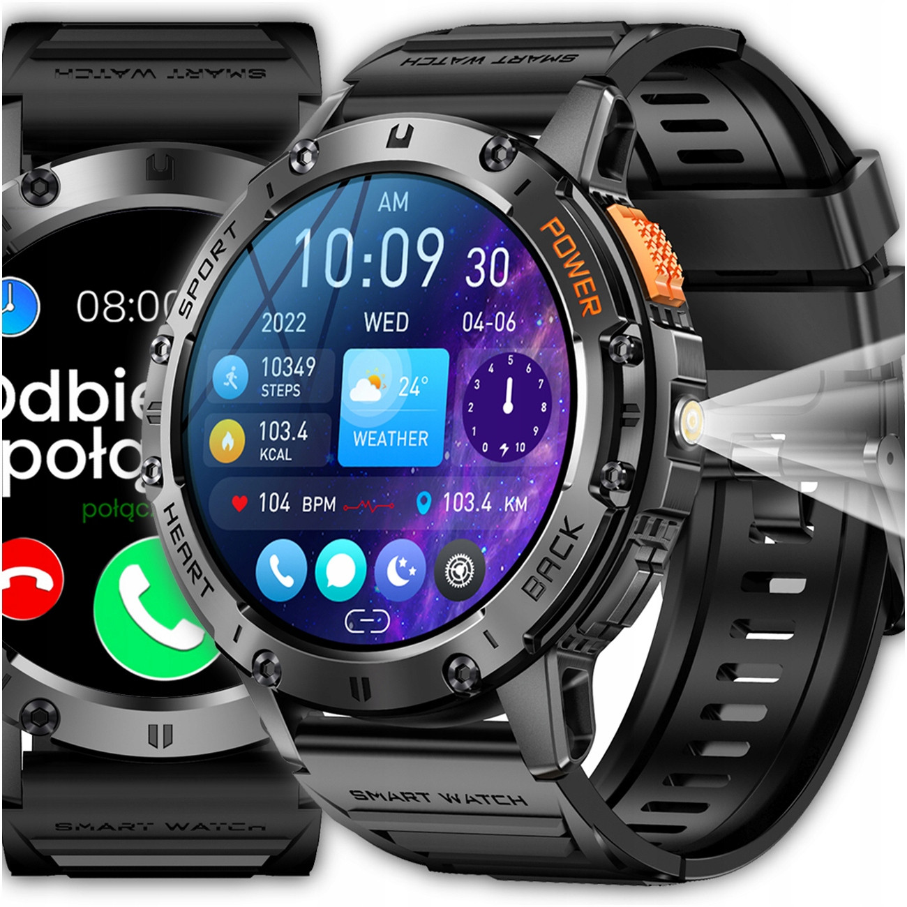 Chytré Hodinky Jg Smart JGR-65 Smart Watch Pánské Hovory Svítilna Menu Pl černá