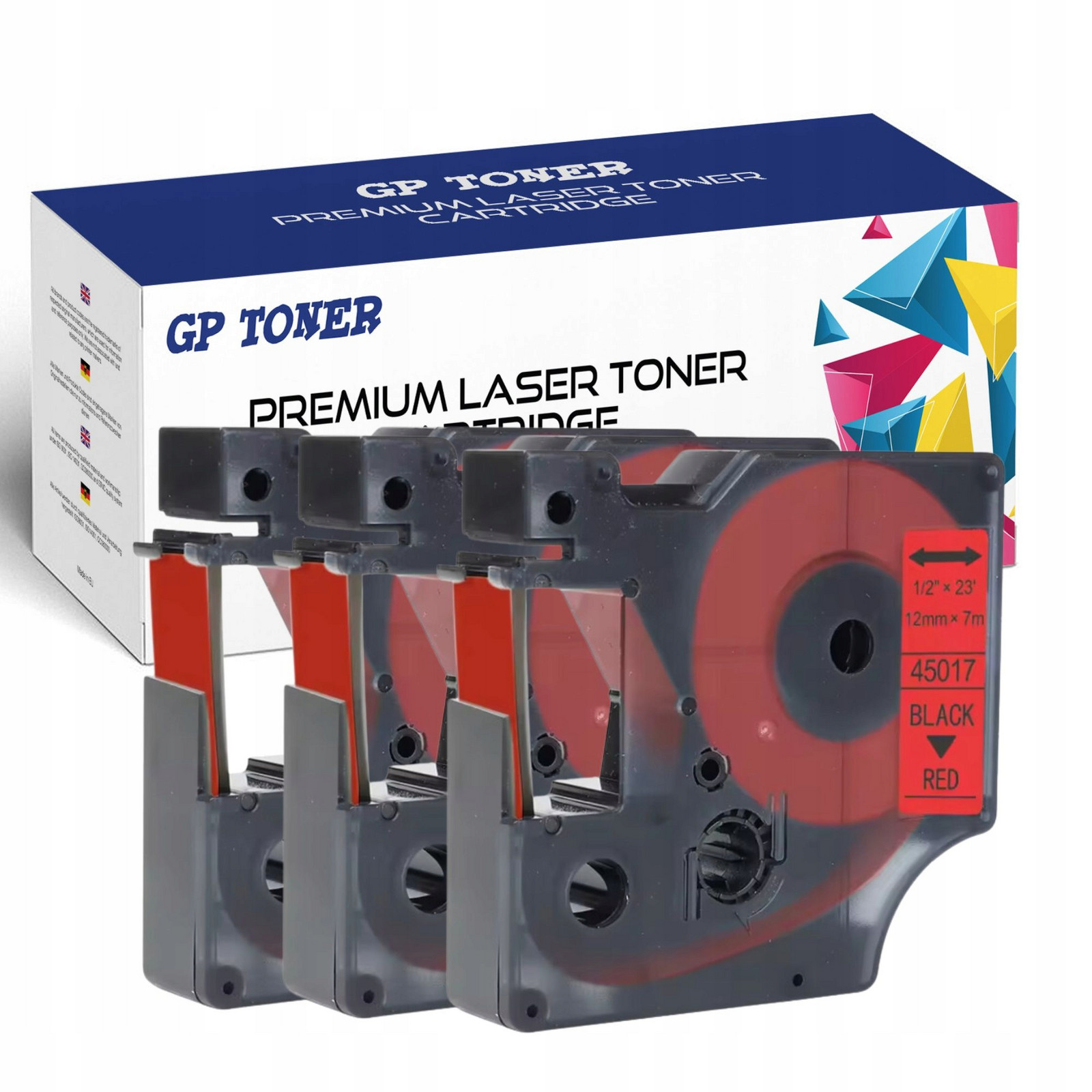 3x Páska pro Dymo D1 45017 Červeno Černá 12mm 7m 45017 Odolná a Spolehlivá