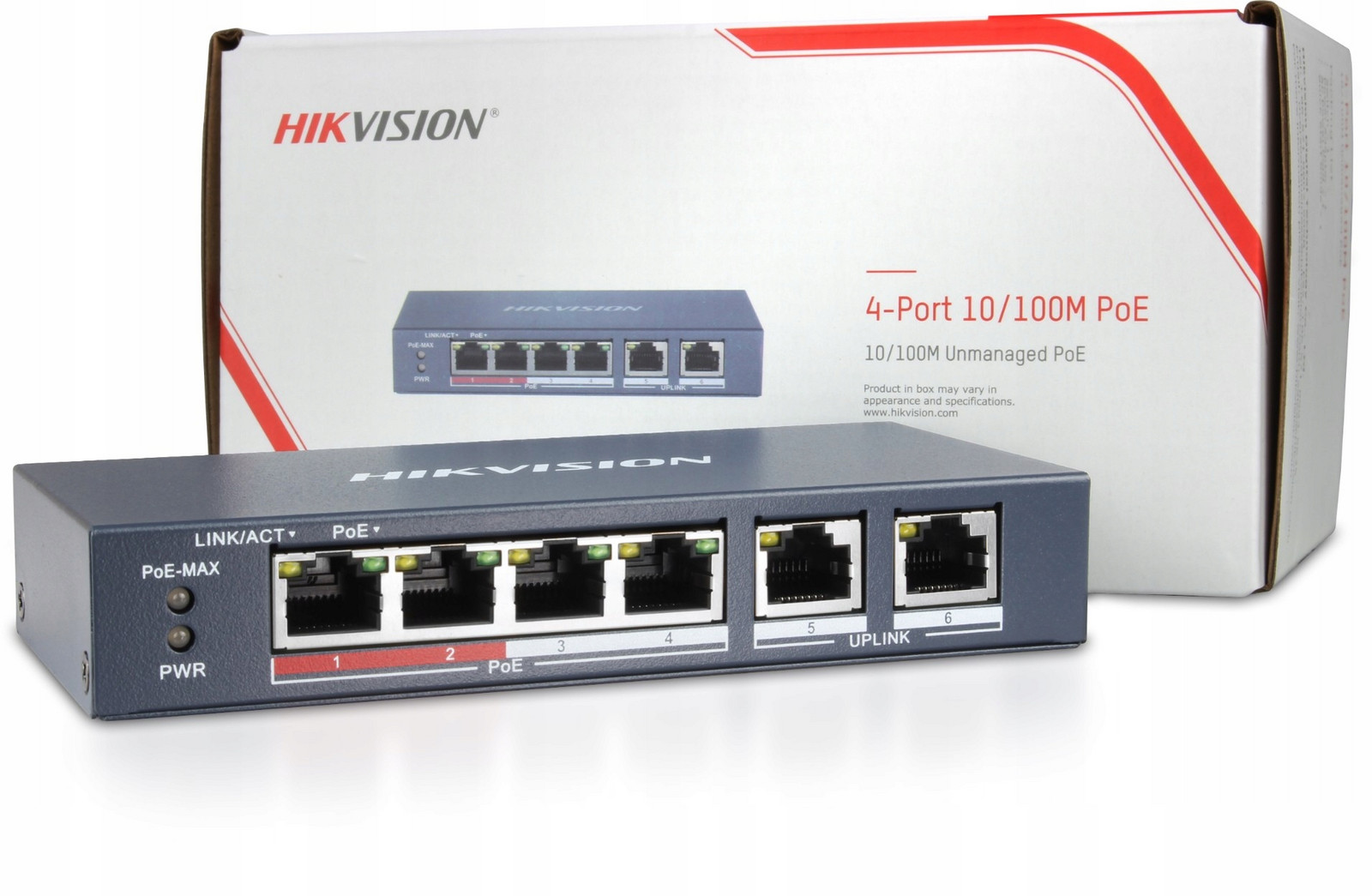 Switch PoE Hikvision 4-portový 4x PoE 2x Uplink pro Ip kamery