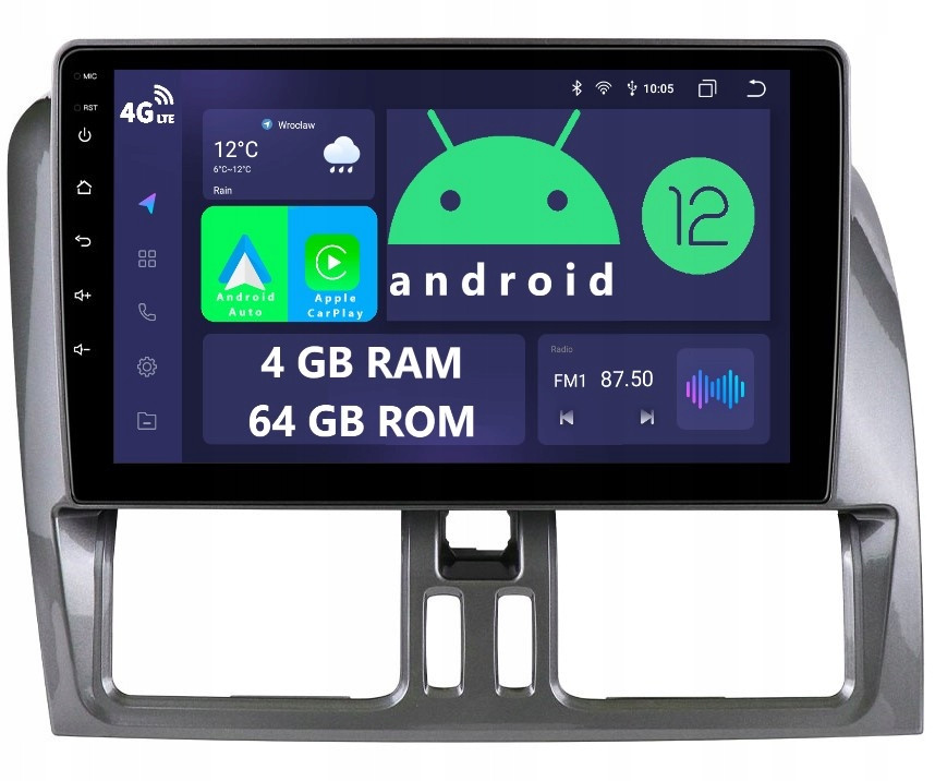 Radio 2DIN Navigace Android Volvo XC60 1 A 4/64 Gb Dsp Carplay Lte