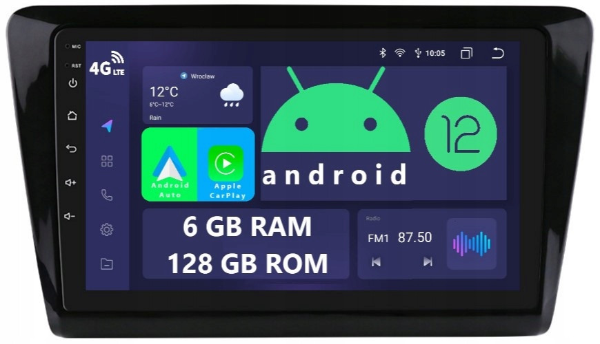 2DIN Android Rádio Skoda Rapid 2 II Seat Toledo 4 IV 6/128GB Lte Dsp