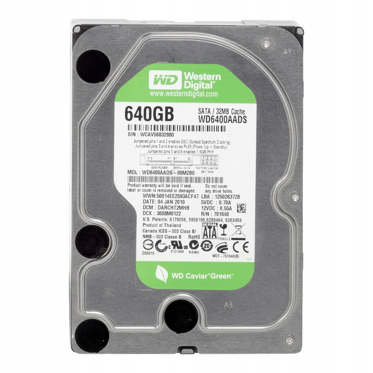 Wd WD6400AADS 640GB Sata 6Gb/s 7,2K Rpm 32MB Cache