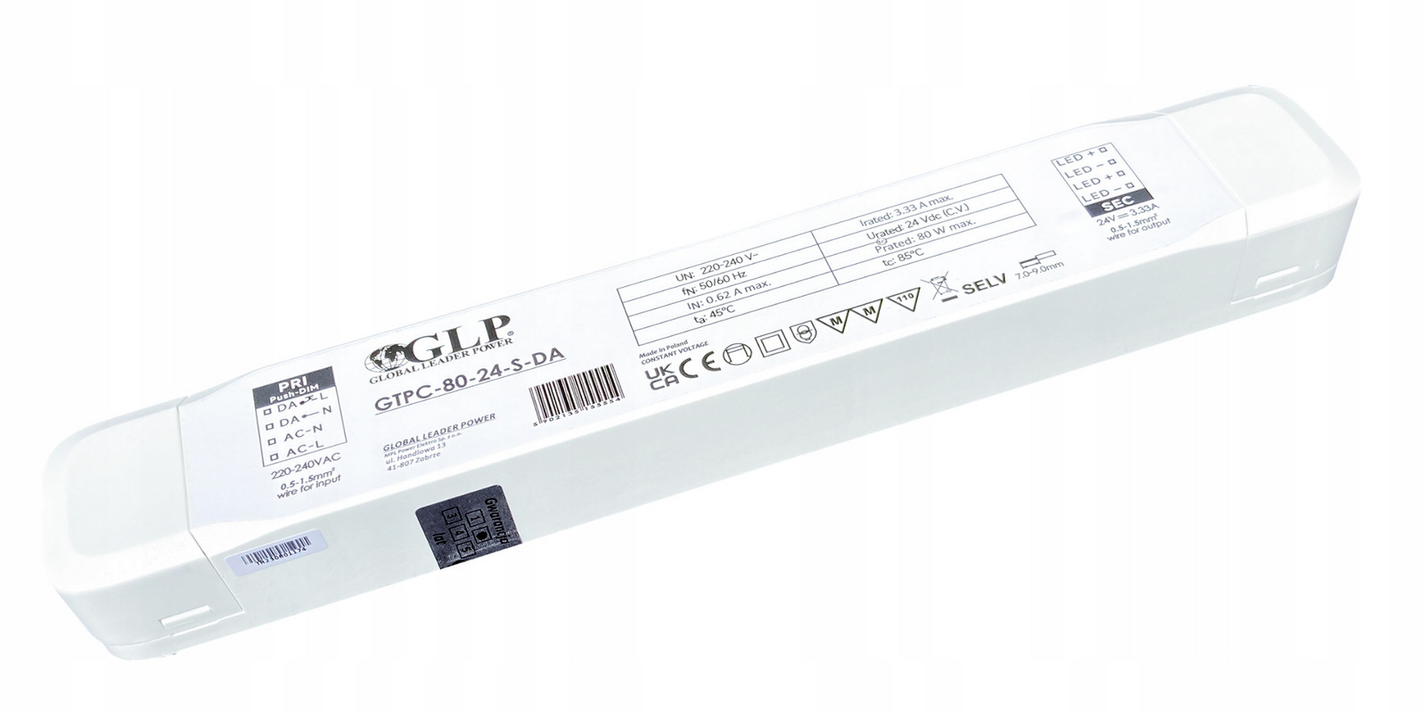 Napájecí Zdroj Konstantního Napětí Impulsní DALI-2 Dimming Led 24V 80W Pfc Slim Glp