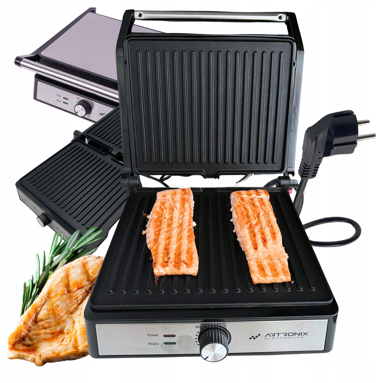 Elektrický gril 2000W na panini toasty opékač topinek otevíratelný naplocho