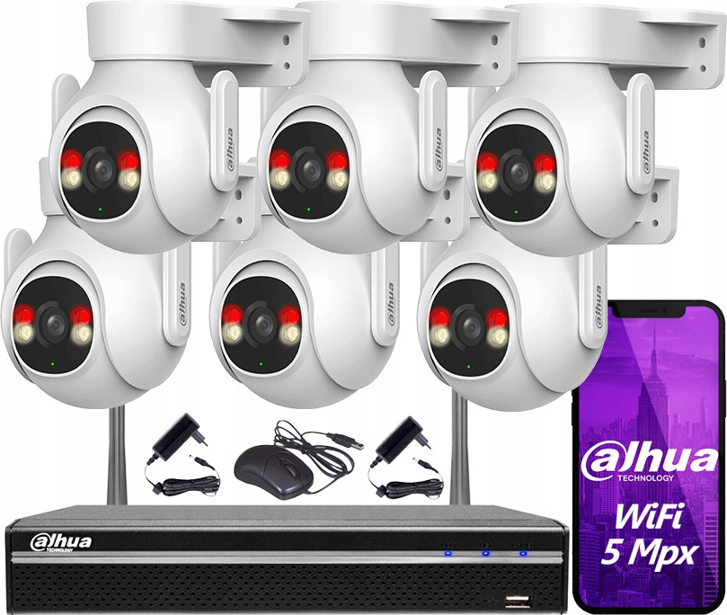 Wi-Fi monitorovací set 6x P5B-PV 5Mpx Ir 30m Aplikace Detekce Dahua