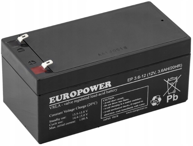 Akumulátor Baterie Agm Vrla Europower Ep 12V 3,6Ah Požární Ústředna EP3.6