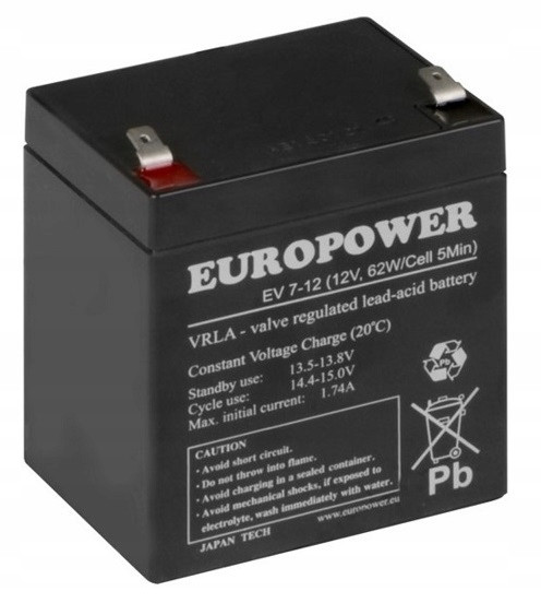 Akumulátor Baterie Agm Vrla Europower Bezúdržbový Ev 12 V 7 Ah 7AH EV7 Ups