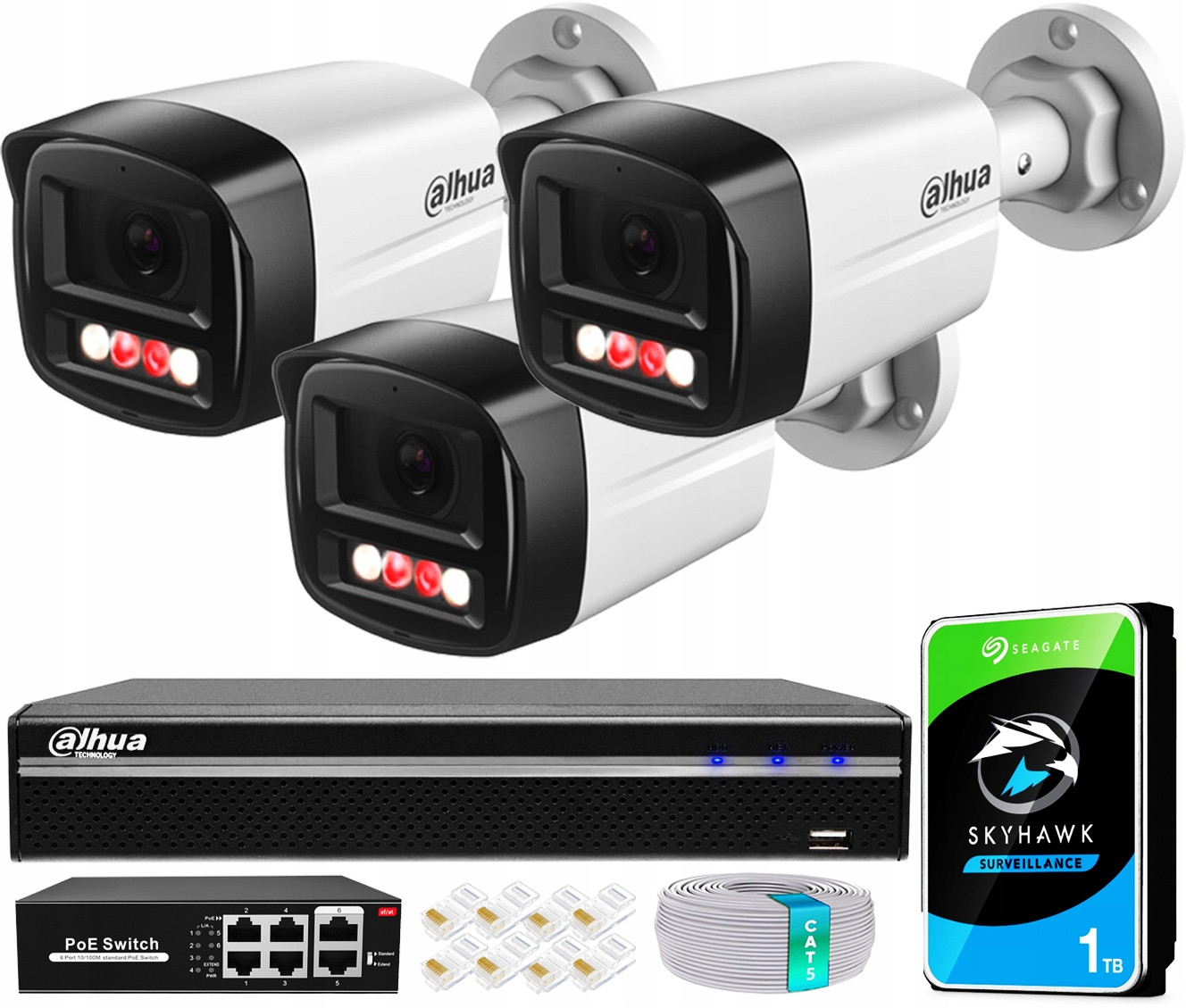 Ip monitorovací set Dahua 3 4Mpx kamery Na Šroubovák Vypalovačka Disk 1TB