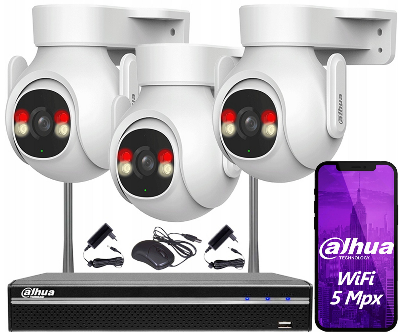 WiFi monitorovací set Dahua 4 Kamery 5Mpx 360° Aplikace Detekce zvuku