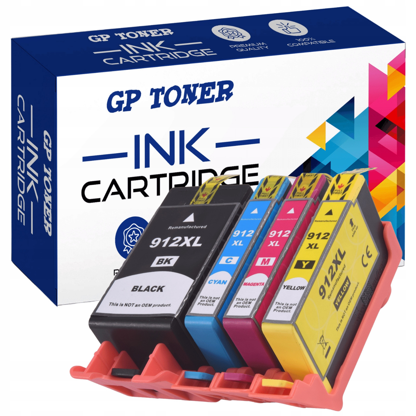 4x Inkousty pro Hp 912XL Officejet Pro 8010 8020 8024 8017 8025 8023 8022 Cmyk