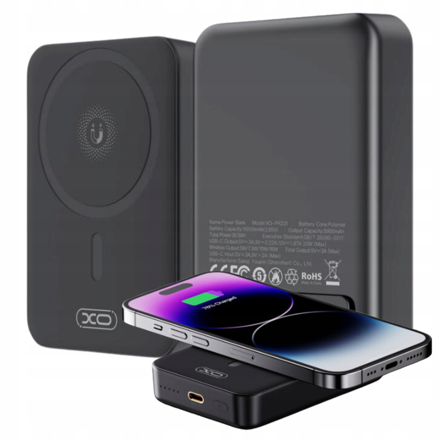 Xo Magnetická powerbanka 10000mAh 20W kompatibilní s Magsafe černá PR231