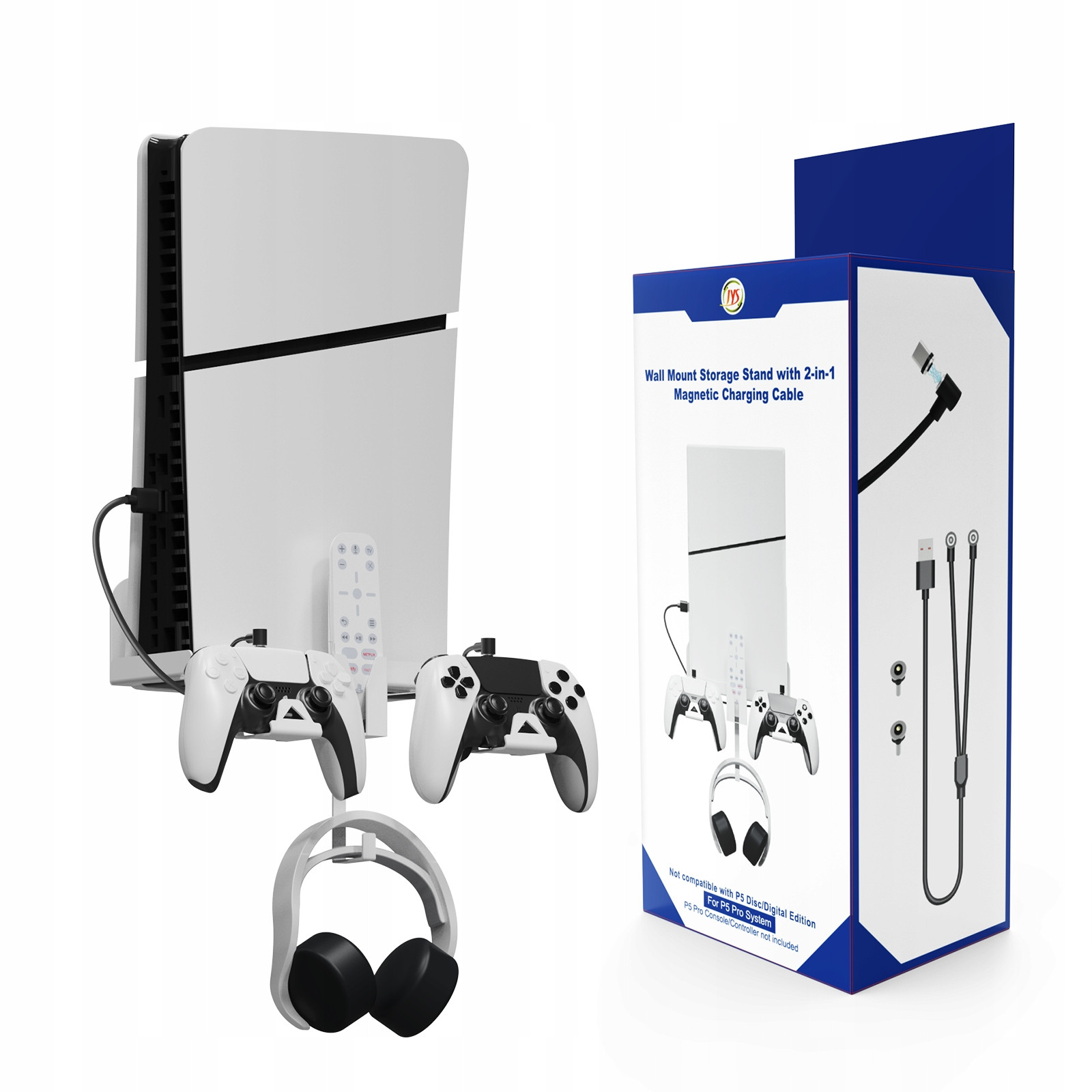 Nástěnný držák na zeď Věšák Kabel 2v1 pro Sony PlayStation 5 PS5 Slim