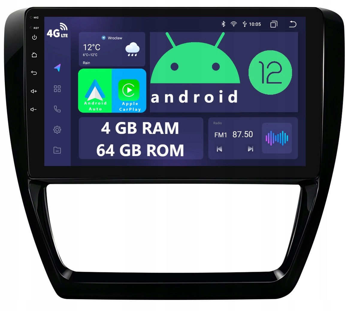 Navigace 2DIN Rádio Android Volkswagen Jetta 6 4/64 Gb Dsp Carplay Lte