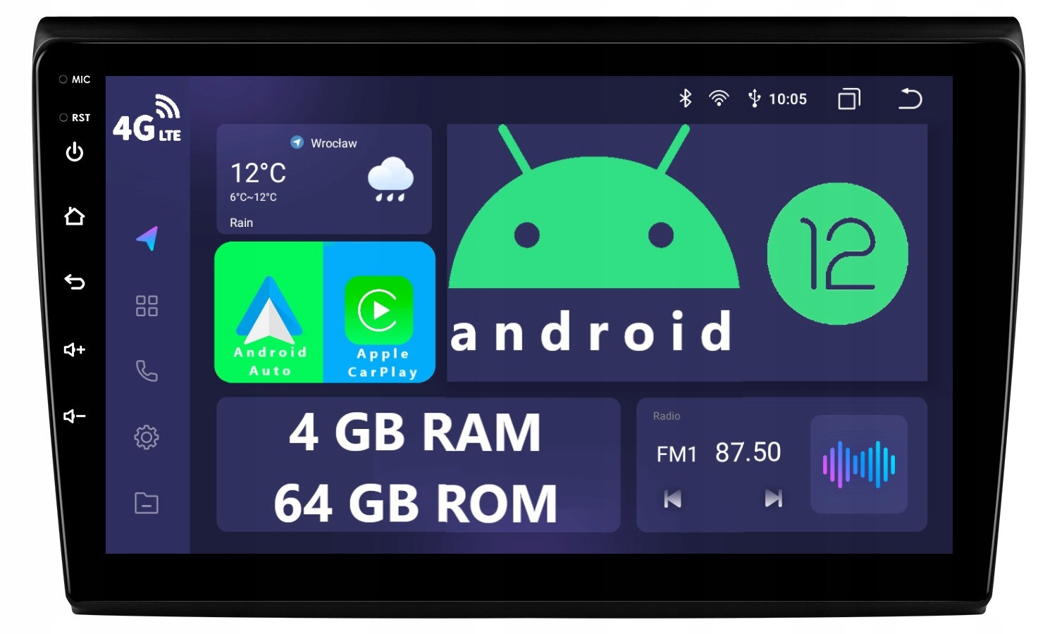 Navigace Rádio 2DIN Android Fiat Bravo 2 II 4/64 Gb Dsp Carplay Lte