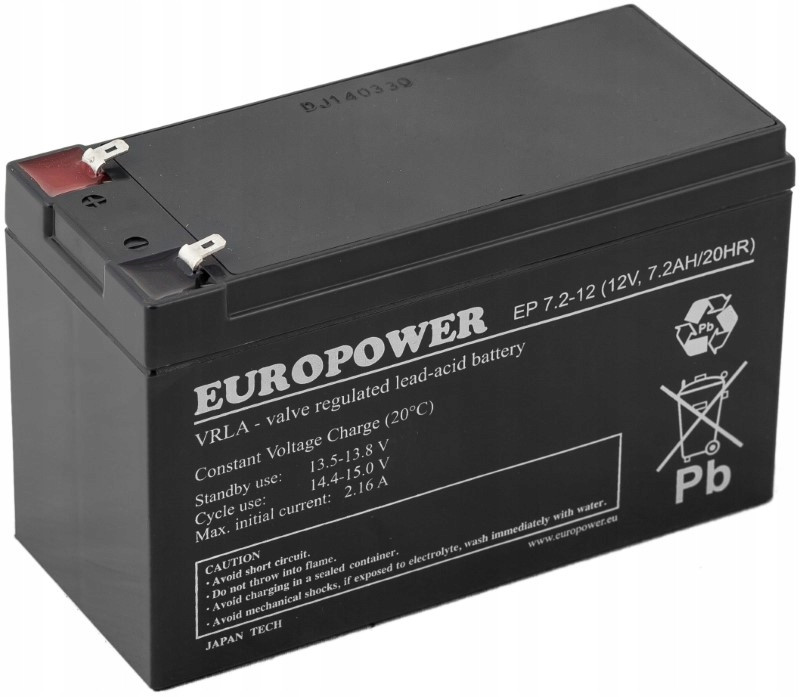 Akumulátor Baterie Europower Ep EP7.2-12 Ah 12V 7,2AH Agm 7Ah EP7 7,2 T2 F2