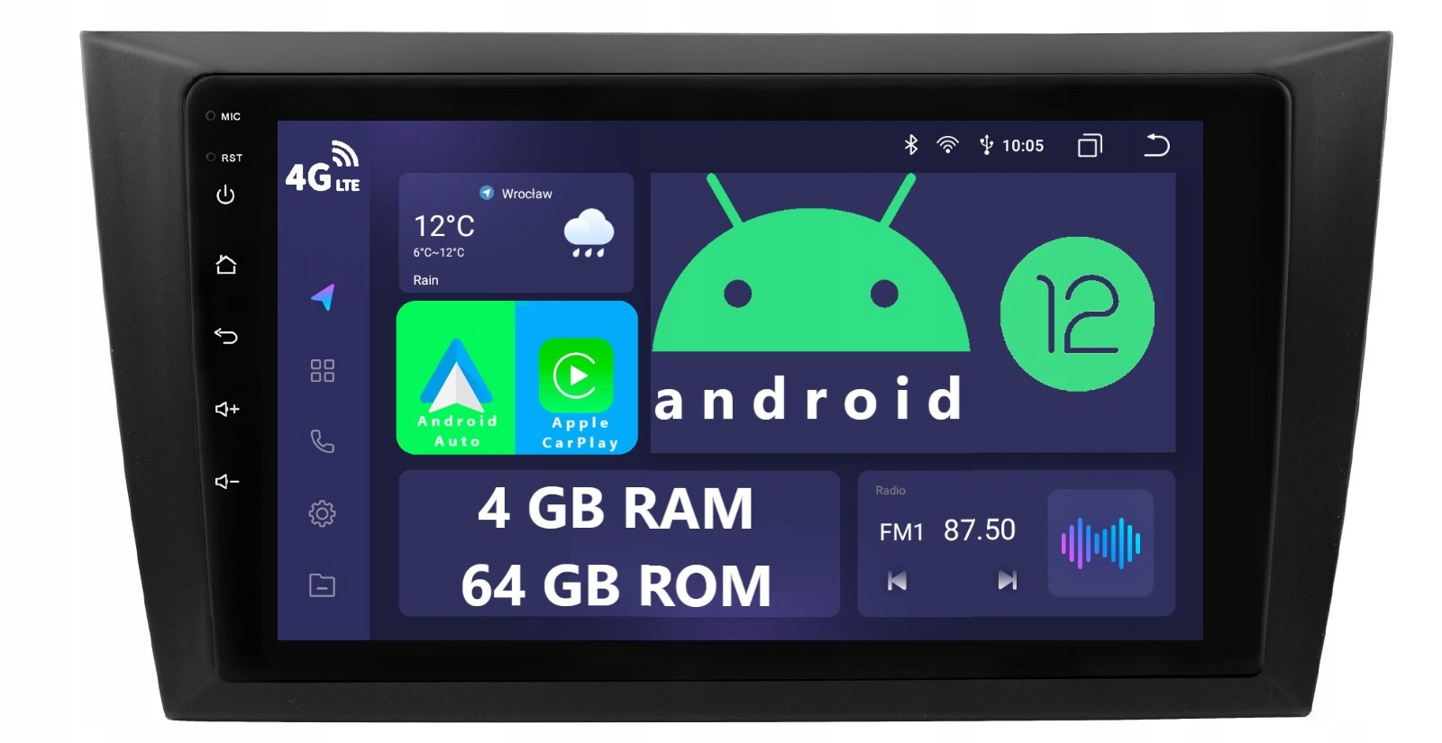 Radio 2DIN Navigace Android Volkswagen Golf VI 6 4/64 Gb Dsp Carplay Lte