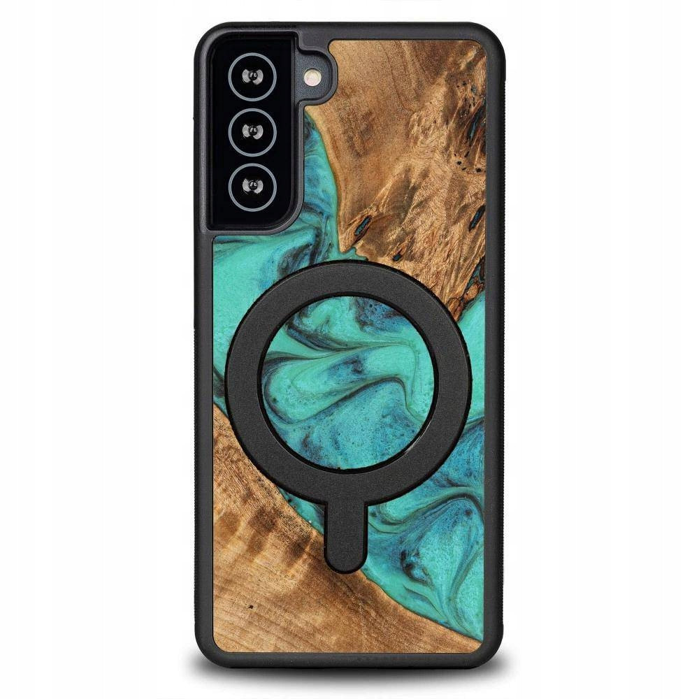 Pouzdro Bewood pro Magsafe Turquoise Ze Dřeva A Pryskyřice Na Samsung Galaxy S21 Fe