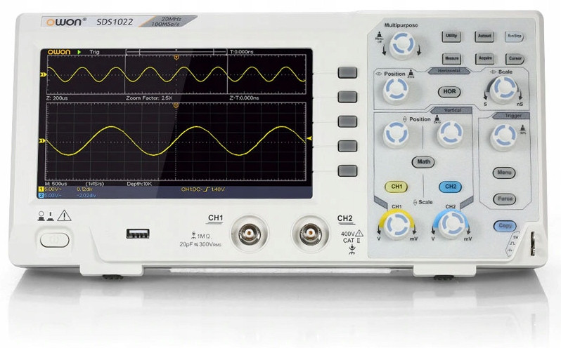 SDS1102 digitální osciloskop dvoukanálový 2x100MHz 1GSa/s LCD 7