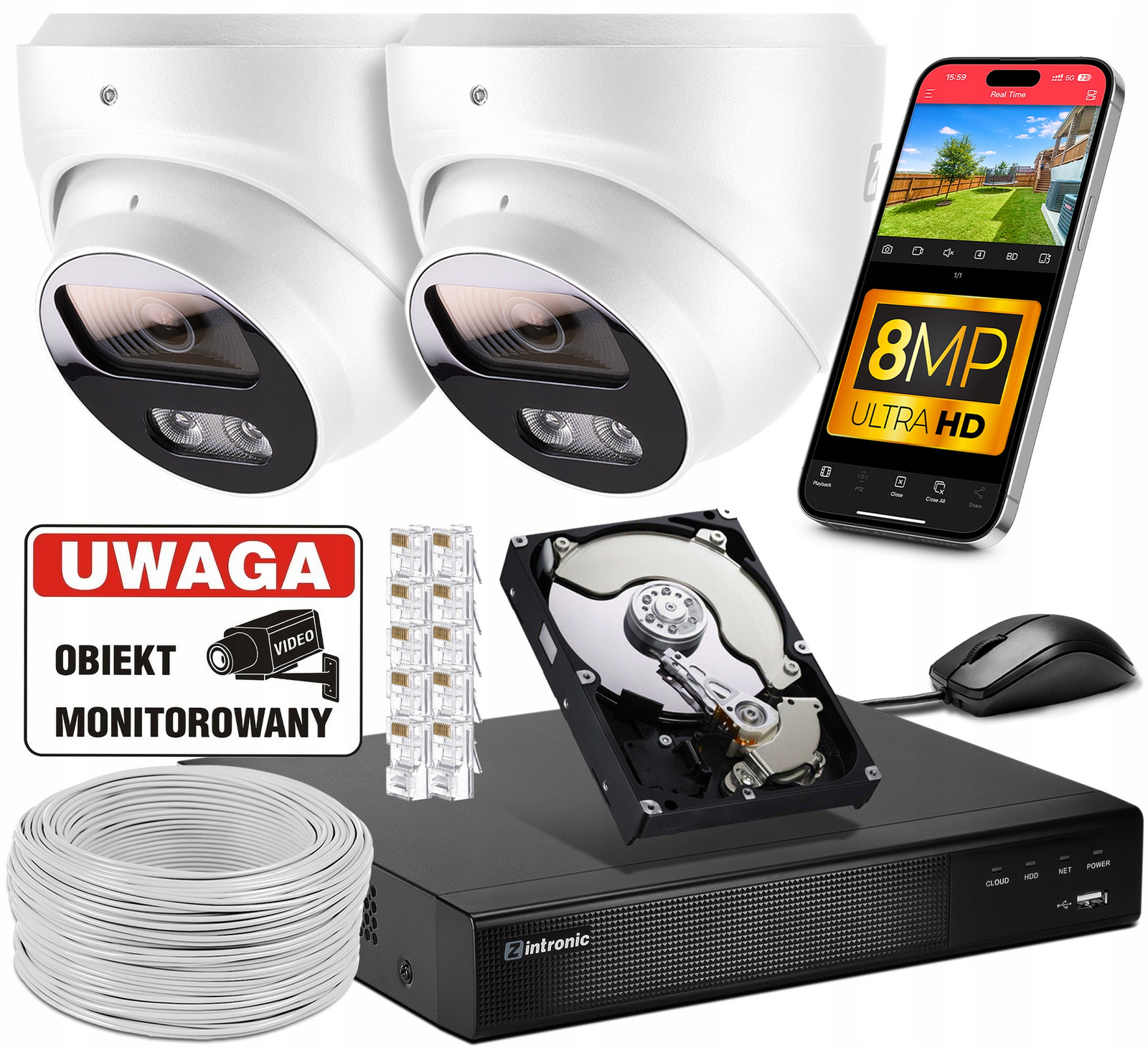 Sada Monitoring 2 kamery Poe 4K Ultra Hd 8Mpx Kopule Detekce