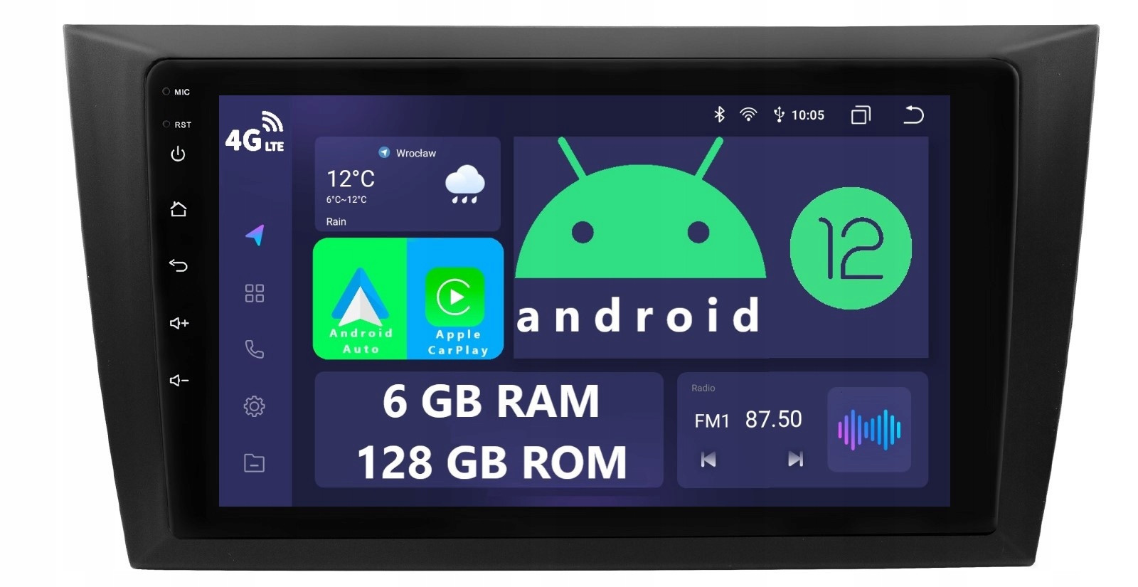 Navigace Rádio 2DIN Android Volkswagen Golf VI 6 6/128 Gb Dsp Carplay Lte